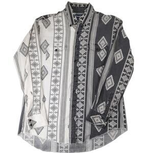Vintage Wrangler Split Aztec Navajo Design Striped Western Shirt